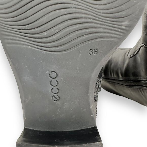 ECCO Knee High Boots Sz 38 7-7.5 Hobart Harness Riding Black Leather Equestrian - Picture 10 of 14
